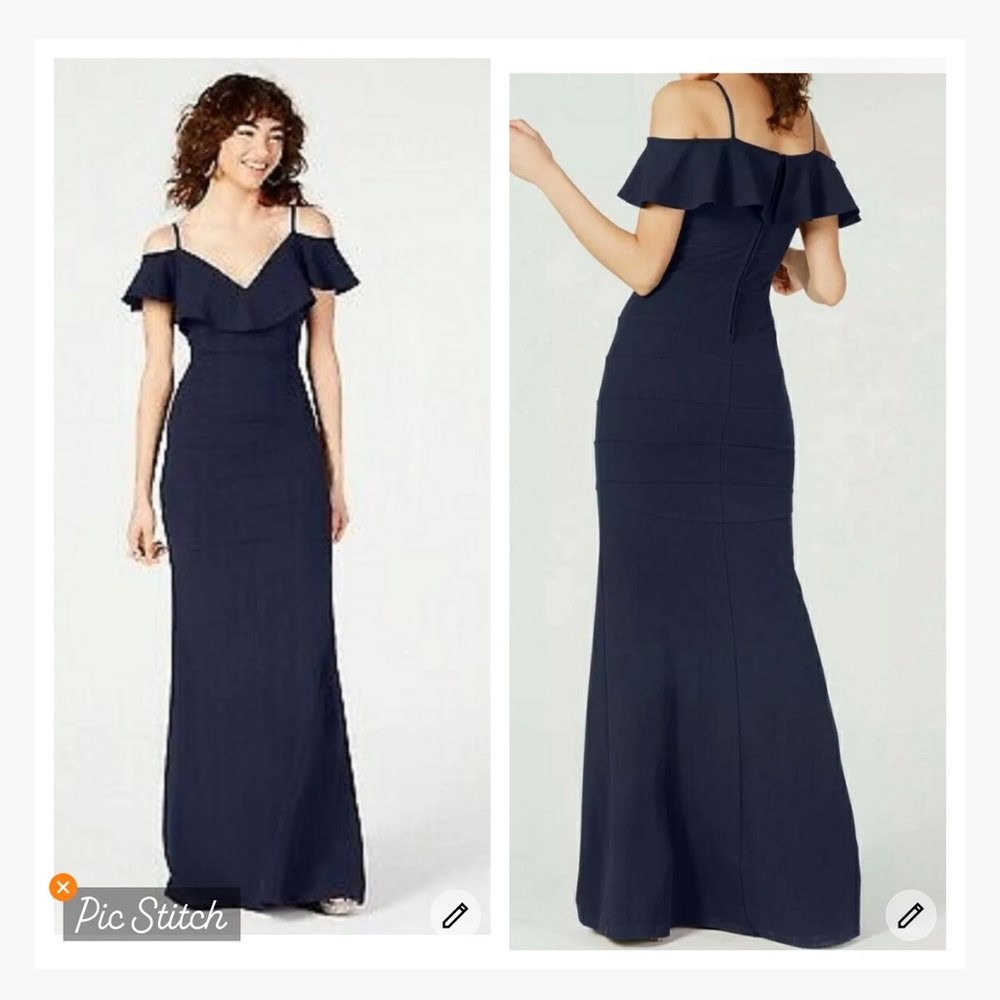 Emerald Sundae Navy Off Shoulder Pop Over Maxi Gown